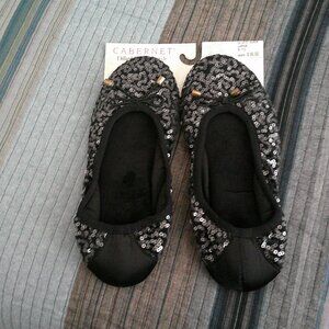 Cabernet Black Sequin ballet slip on Slippers Size 10 NEW